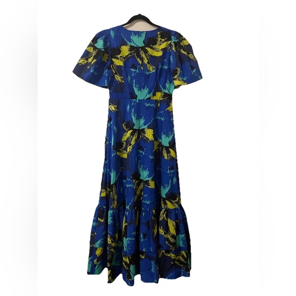 Target CHRISTOPHER JOHN ROGERS Blue Floral Puff Sleeve Dress Size 6 Ruffle Hem - Picture 2 of 9
